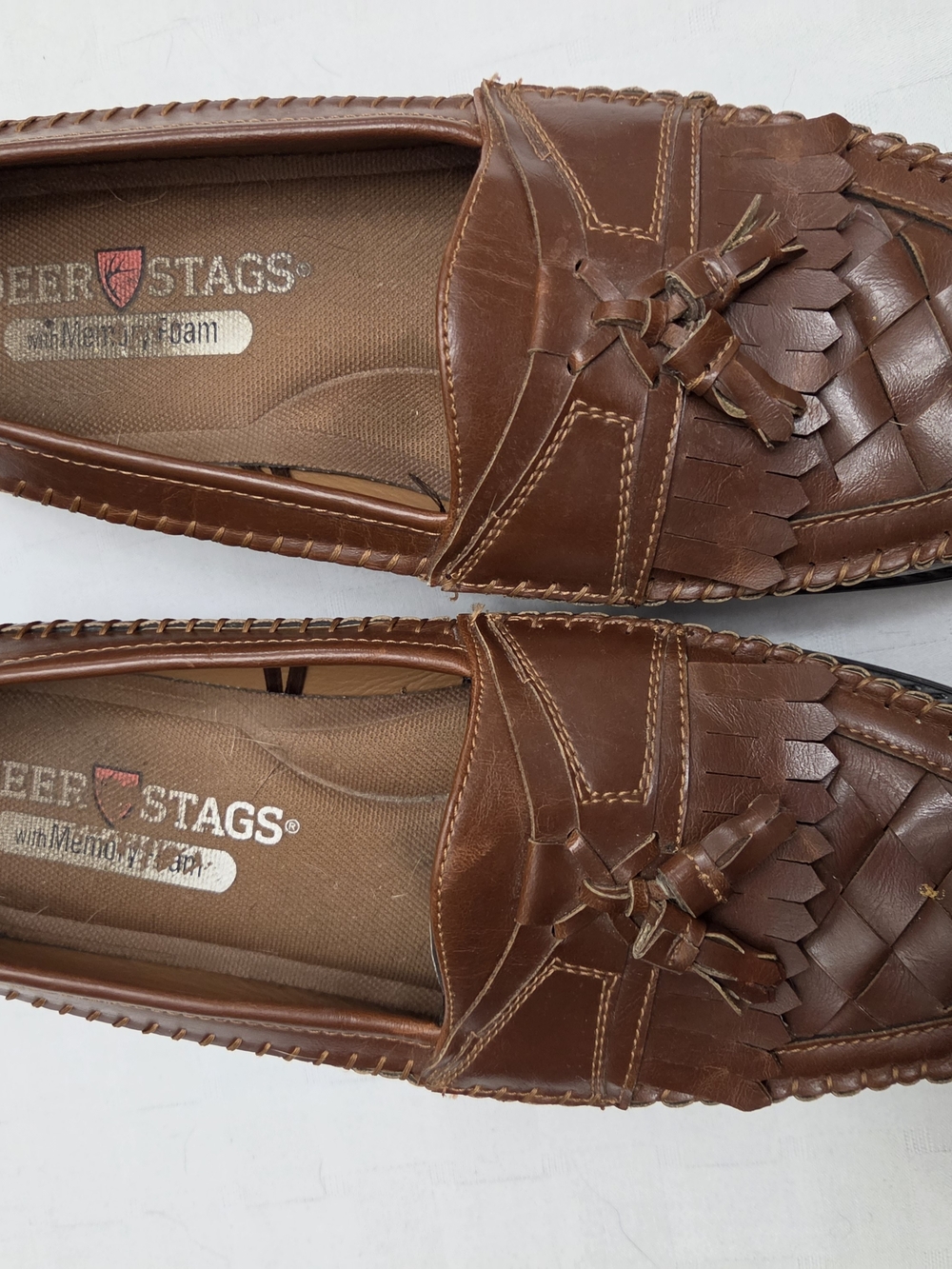 Deer Stags Herman Men’s 11M Brown Cognac Kiltie Tassel Woven Loafers Shoes